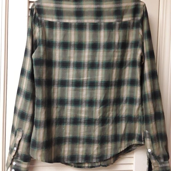 Green Plaid Button Collar Tee WhatGoesAround Boho - Picture 3 of 8